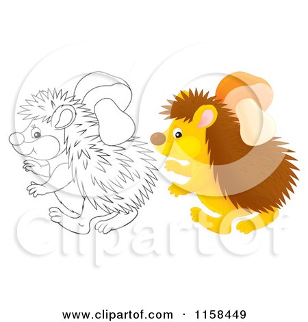 Cartoon of a Colored and Outlined Hedgehog with a Mushroom Stuck on Its Back - Royalty Free Illustration by Alex Bannykh