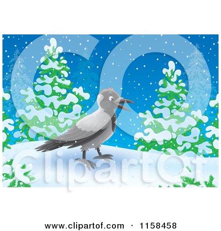 Cartoon of a Crow in the Snow - Royalty Free Illustration by Alex Bannykh