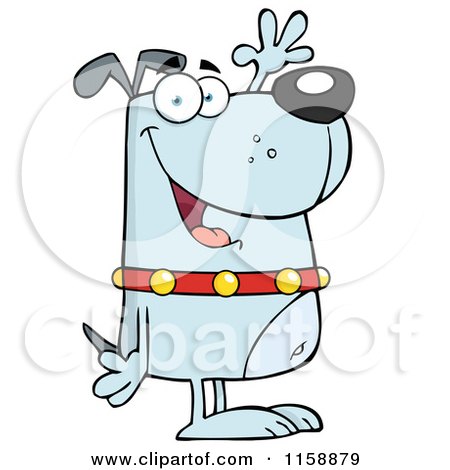 Cartoon of a Happy Blue Dog Standing Upright and Waving - Royalty Free Vector Clipart by Hit Toon
