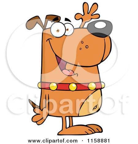 Cartoon of a Happy Brown Dog Standing Upright and Waving - Royalty Free Vector Clipart by Hit Toon