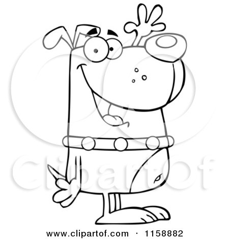 Cartoon of a Happy Outlined Standing Upright and Waving - Royalty Free Vector Clipart by Hit Toon