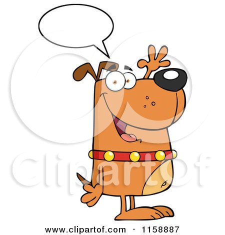 Cartoon of a Happy Talking Brown Dog Standing Upright and Waving - Royalty Free Vector Clipart by Hit Toon