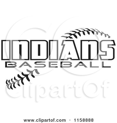 Clipart of Black and White Indians Baseball Text over Stitches - Royalty Free Vector Illustration by Johnny Sajem
