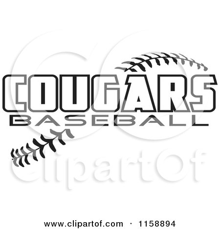 Clipart of Black and White Cougars Baseball Text over Stitches - Royalty Free Vector Illustration by Johnny Sajem