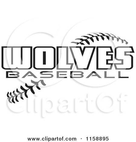 Clipart of Black and White Wolves Baseball Text over Stitches - Royalty Free Vector Illustration by Johnny Sajem