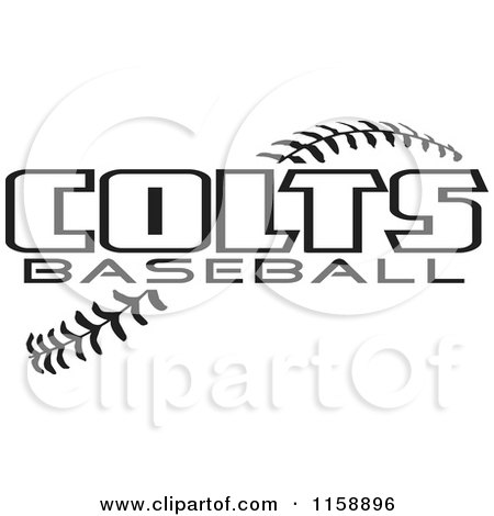 Clipart of Black and White Colts Baseball Text over Stitches - Royalty Free Vector Illustration by Johnny Sajem