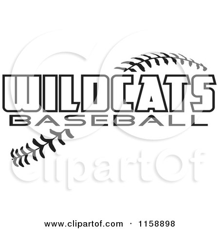 Clipart of Black and White Wildcats Baseball Text over Stitches - Royalty Free Vector Illustration by Johnny Sajem