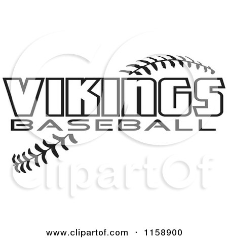 Clipart of Black and White Vikings Baseball Text over Stitches - Royalty Free Vector Illustration by Johnny Sajem