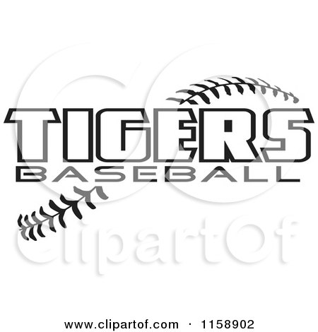Clipart of Black and White Tigers Baseball Text over Stitches - Royalty Free Vector Illustration by Johnny Sajem
