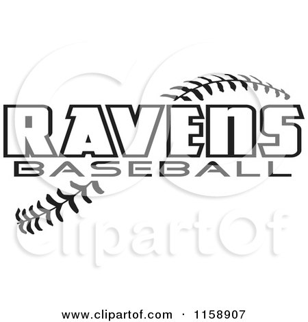 Clipart of Black and White Ravens Baseball Text over Stitches - Royalty Free Vector Illustration by Johnny Sajem
