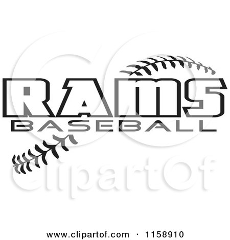Clipart of Black and White Rams Baseball Text over Stitches - Royalty Free Vector Illustration by Johnny Sajem