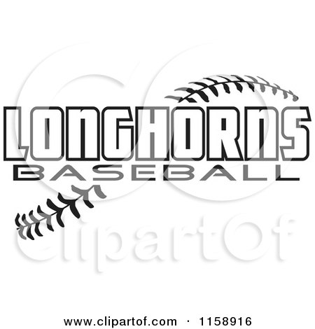 Clipart of Black and White Longhorns Baseball Text over Stitches - Royalty Free Vector Illustration by Johnny Sajem
