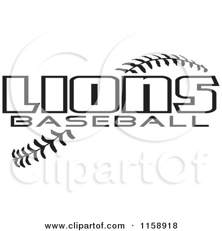 Clipart of Black and White Lions Baseball Text over Stitches - Royalty Free Vector Illustration by Johnny Sajem