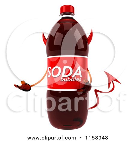 Clipart of a 3d Devil Soda Bottle Mascot Presenting - Royalty Free CGI