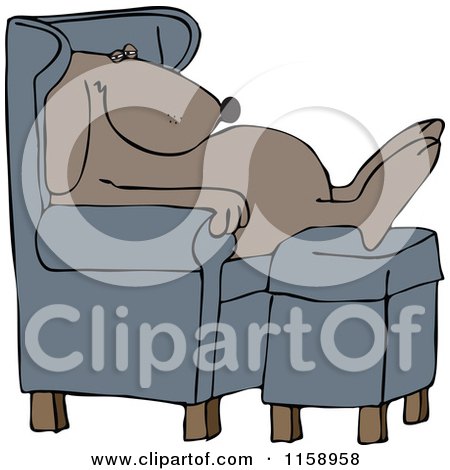 Cartoon of a Dog Sleeping in a Chair with His Feet on an Ottoman - Royalty Free Vector Illustration by djart
