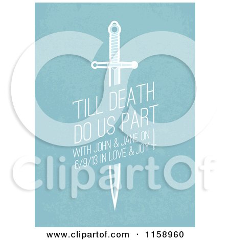Clipart of a Sword Wedding Invitation with Sample Text on Blue - Royalty Free Vector Illustration by BestVector