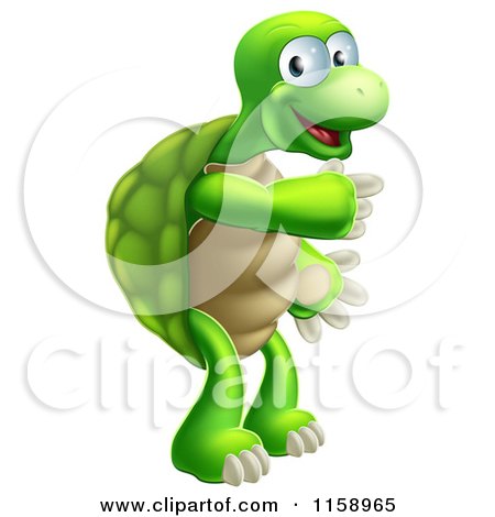 Cartoon of a Happy Tortoise Standing and Pointing - Royalty Free Vector Illustration by AtStockIllustration