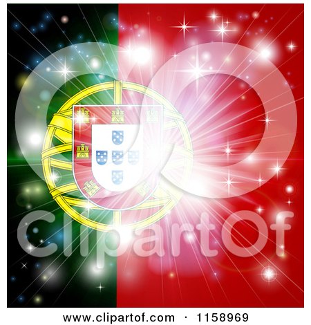 Clipart of a Firework Burst over a Portugal Flag - Royalty Free Vector Illustration by AtStockIllustration