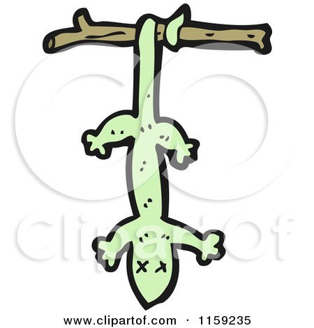 Cartoon of a Green Lizard Hanging from a Branch - Royalty Free Vector Illustration by lineartestpilot