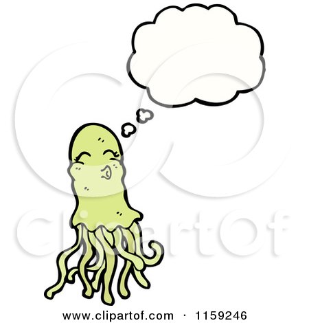 Cartoon of a Thinking Green Jellyfish - Royalty Free Vector Illustration by lineartestpilot