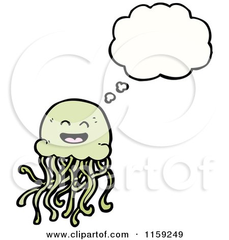 Cartoon of a Thinking Green Jellyfish - Royalty Free Vector Illustration by lineartestpilot