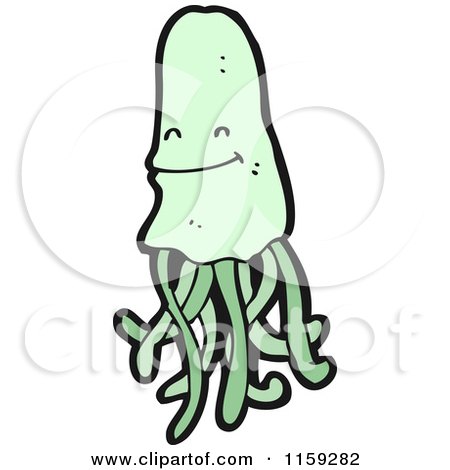 Cartoon of a Green Jellyfish - Royalty Free Vector Illustration by lineartestpilot