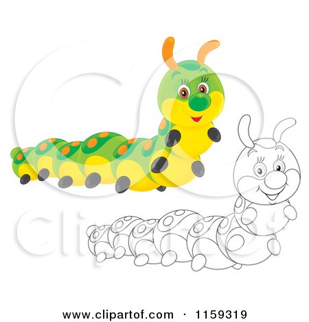 Cartoon of a Cute Colored and Outlined Caterpillar - Royalty Free Clipart by Alex Bannykh