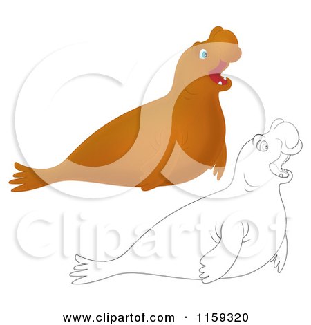 Cartoon of a Cute Outlined and Brown Elephant Seal - Royalty Free Clipart by Alex Bannykh