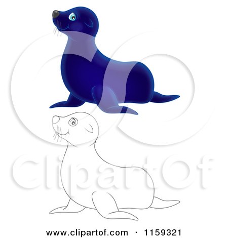 Cartoon of a Cute Outlined and Blue Seal - Royalty Free Clipart by Alex Bannykh