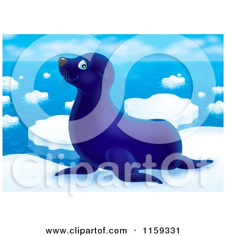 Cartoon of a Cute Blue Seal on Ice - Royalty Free Clipart by Alex Bannykh