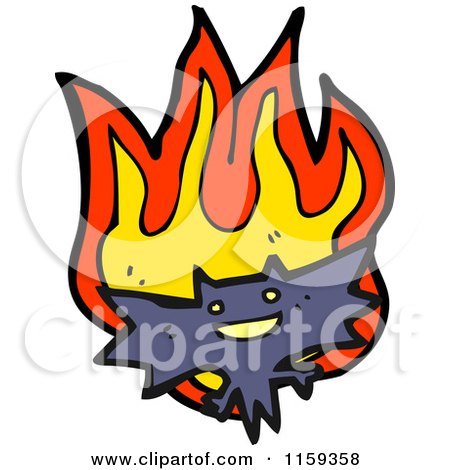 Cartoon of a Flying Bat and Flames - Royalty Free Vector Illustration by lineartestpilot