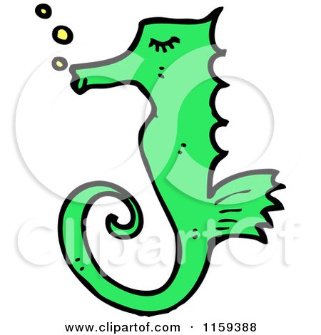 Cartoon of a Green Seahorse - Royalty Free Vector Illustration by lineartestpilot