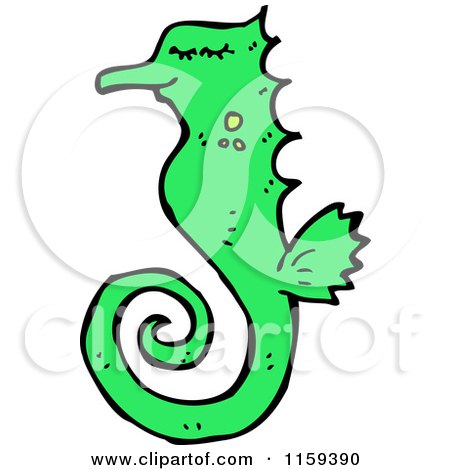 Cartoon of a Green Seahorse - Royalty Free Vector Illustration by lineartestpilot