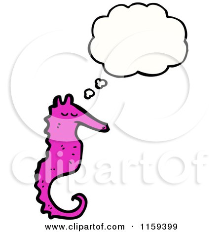 Cartoon of a Thinking Pink Seahorse - Royalty Free Vector Illustration by lineartestpilot