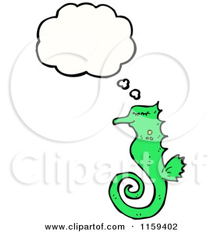 Cartoon of a Thinking Green Seahorse - Royalty Free Vector Illustration by lineartestpilot
