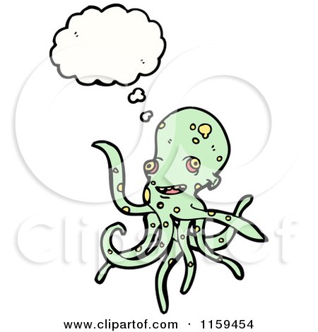 Cartoon of a Thinking Green Octopus - Royalty Free Vector Illustration by lineartestpilot