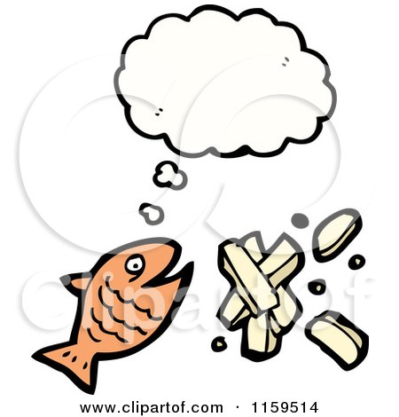 Cartoon of a Thinking Fish and Chips - Royalty Free Vector Illustration by lineartestpilot