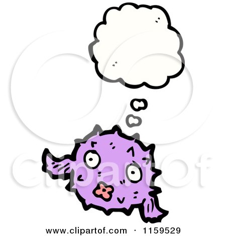 Cartoon of a Thinking Purple Blowfish - Royalty Free Vector Illustration by lineartestpilot