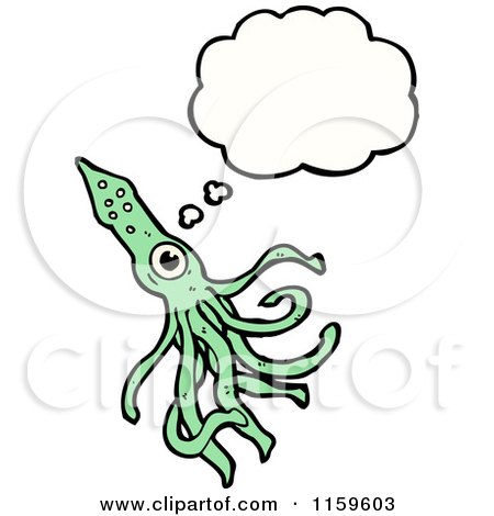 Cartoon of a Thinking Green Squid - Royalty Free Vector Illustration by lineartestpilot