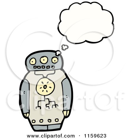 Cartoon of a Thinking Robot - Royalty Free Vector Illustration by lineartestpilot