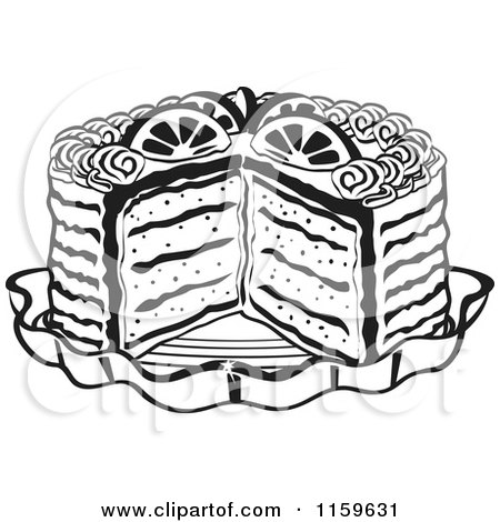 Cartoon of a Black and White Layered Cake with a Slice Cut out - Royalty Free Vector Clipart by Andy Nortnik