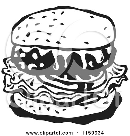 Cartoon of a Black and White Cheeseburger - Royalty Free Vector Clipart by Andy Nortnik