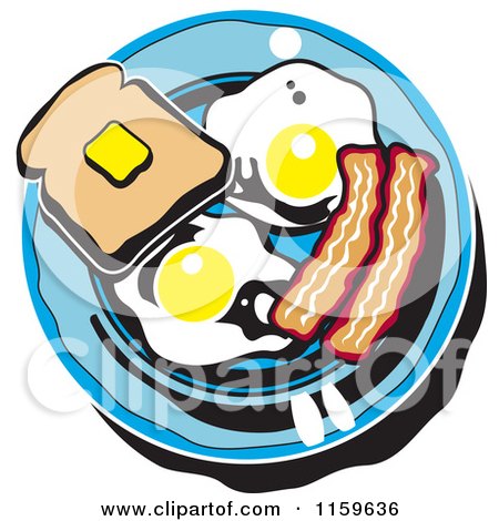 Cartoon of a Breafast Plate with Toast Eggs and Bacon - Royalty Free Vector Clipart by Andy Nortnik
