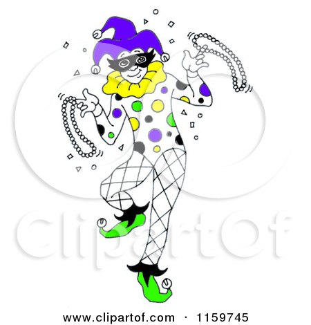 Clipart of a Mardi Gras Jester with Beads - Royalty Free Illustration by LoopyLand
