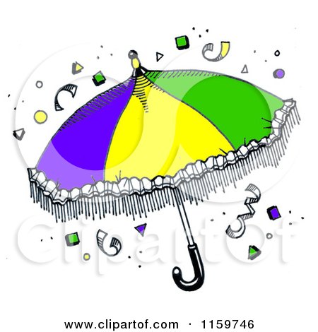 Clipart of a Mardi Gras Umbrella with Confetti - Royalty Free Illustration by LoopyLand