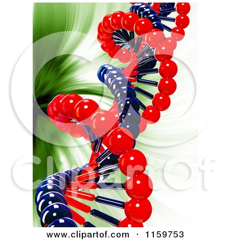 Clipart of a 3d Red and Blue Double Helix Dna Strand over Green - Royalty Free CGI Illustration by MacX