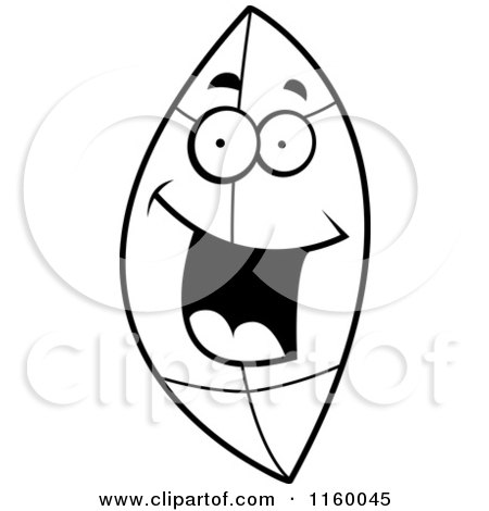 Cartoon Clipart Of A Black And White Happy Leaf with a Big Smile - Vector Outlined Coloring Page by Cory Thoman