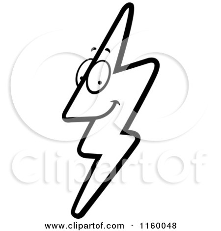 Cartoon Clipart Of A Black And White Lightning Bolt Mascot - Vector Outlined Coloring Page by Cory Thoman
