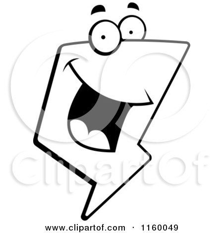 Cartoon Clipart Of A Black And White Happy Lightning Bolt Character - Vector Outlined Coloring Page by Cory Thoman