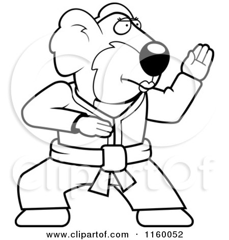 Cartoon Clipart Of A Black And White Karate Koala - Vector Outlined Coloring Page by Cory Thoman